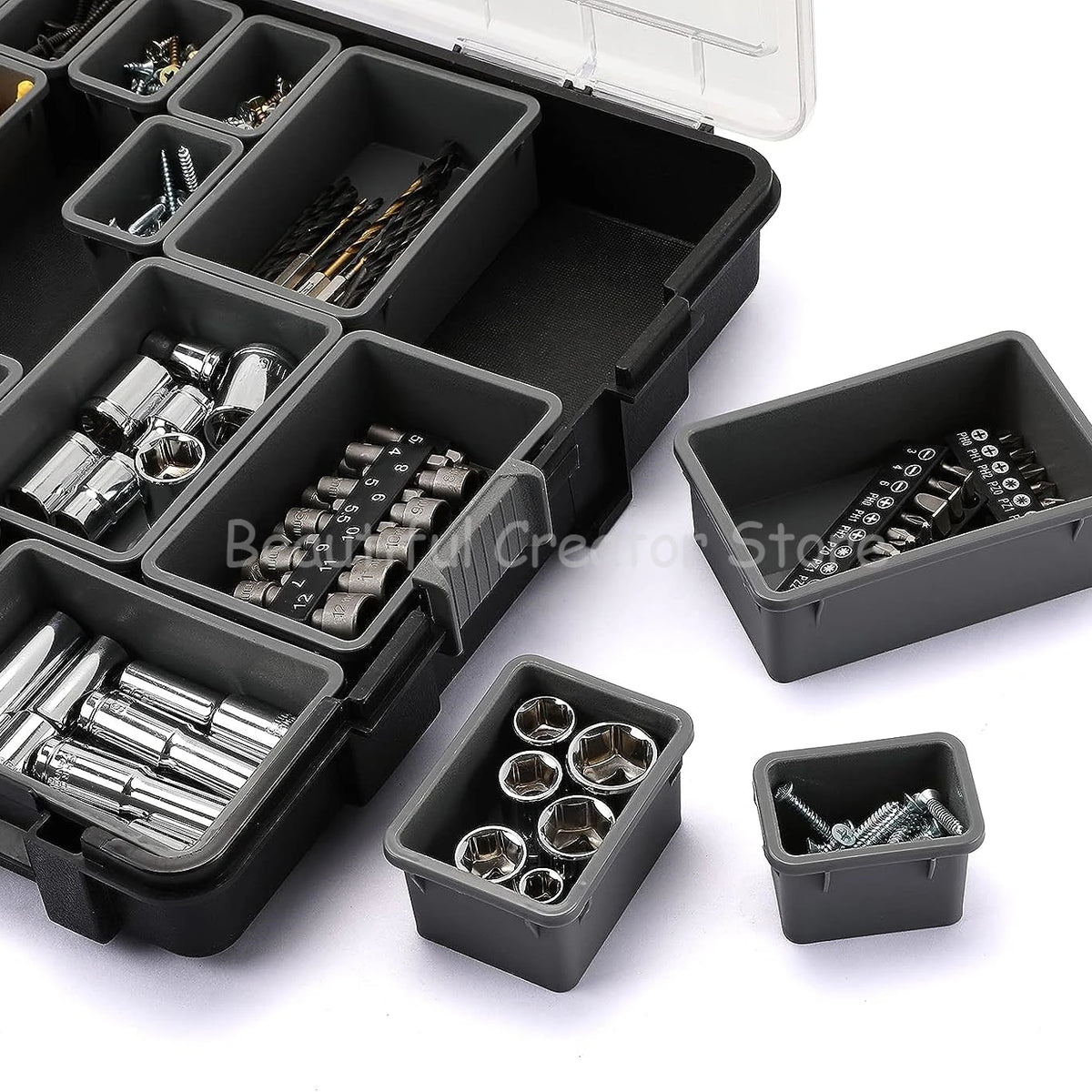 Stackable Multi-Grid Tool Organizer Box