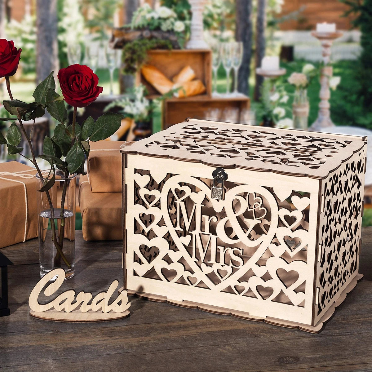 Rustic Charm Wooden Wedding Gifts Card Boxes With Lock